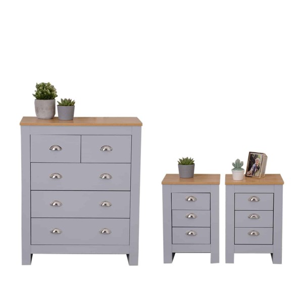 Bedroom 3 Pcs Set Grey Chester Drawer And Bedside Table 2 Dreams Outdoors