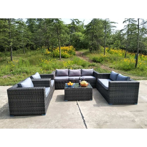 7 Seater Rattan Garden Furniture Set, Grey Wicker Garden Furniture Uk