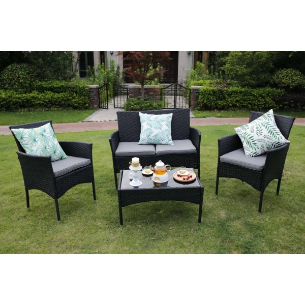 4 Seater Garden Sofa Set Black Dreams, 4 Piece Rattan Garden Furniture Set Black